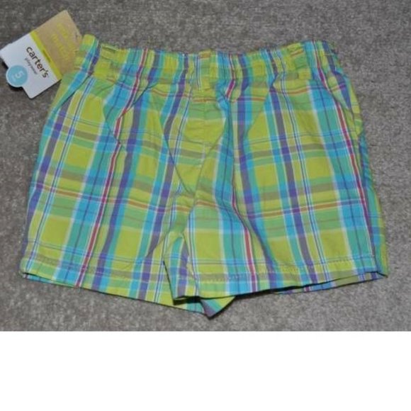 *Shorts Carters sz 5 Green Purple Blue Plaid Knit Cotton Summer Girls - Picture 2 of 2